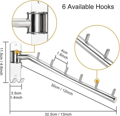 Bosszi 2-Pack Wall Mounted Folding Clothes Hanger Rack, Stainless Steel Clothes Hooks with Swing Arm Holder Space Saving Clothing Hanging System Closet Storage Organizer Heavy Duty Drying Rack