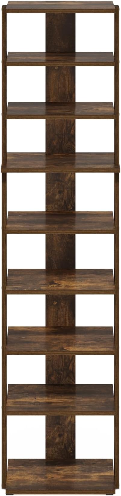 Furinno Compact Vertical Shoe Rack, 9-Tier Narrow Shoe Organizer, Free Standing Shoe Storage, Shoe Shelf for Boots, Sneakers, 12 x 12.6 x 51, for Closet, Entryway, Office, Garage, Amber Pine