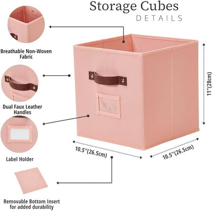 DECOMOMO Storage Bins, Cube Storage Bin with Labels, Fabric Storage Cubes for Shelves (10.5" x 11" / 6pcs, Rainbow)