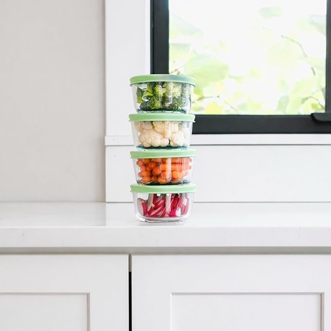 8-Piece Glass Food Storage Containers Set (4 Containers + 4 BPA-Free Lids) | 1-Cup, Leakproof | Microwave, Freezer, Oven & Dishwasher Safe | Ideal for Meal Prep & Pantry Organization, Pistachio