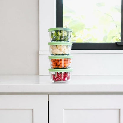 8-Piece Glass Food Storage Containers Set (4 Containers + 4 BPA-Free Lids) | 1-Cup, Leakproof | Microwave, Freezer, Oven & Dishwasher Safe | Ideal for Meal Prep & Pantry Organization, Pistachio