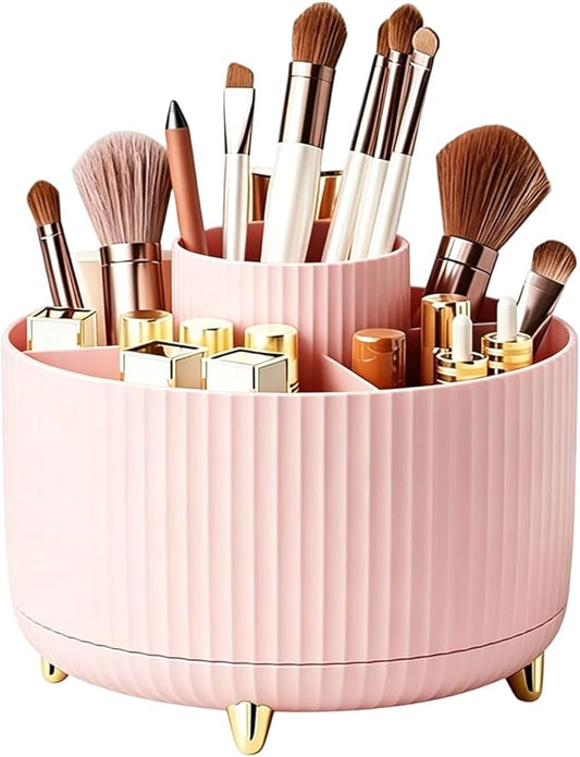 Makeup Brush Holder, Makeup Brush Organizer Countertop, Skincare Makeup Cosmetic Perfume Organizer Storage Box Case for Vanity Bathroom Countertop(Pink)