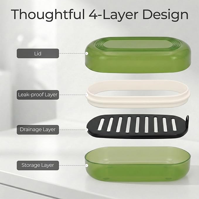 AIMAIAIMAI Shampoo Bar Holder Travel Case for Two Bars – Compatible with Kitsch Solid Shampoo & Conditioner Bars, Large Soap Container for Bathroom or Travel (Green Style A-Large)