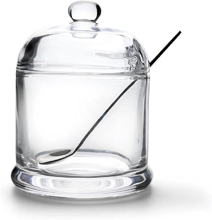 HillSpring Thick Glass Salt Cellar with Stainless Steel Spoon, Clear Container for Kosher, Sea, Himalayan Salt, Sugar, Pepper, Heavyweight Spices Jar, 10 oz (1, Transparent, Medium)