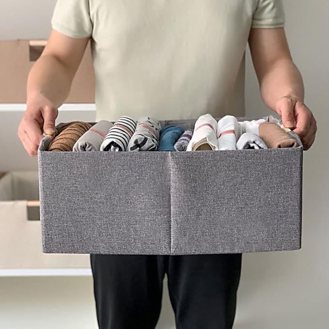 Storage Bin for Shelves Rectangle Closet Baskets Foldable Box with Handles, Gray Storage Bins, Storage Boxes for Home Office Car Dormroom