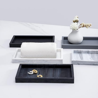 Small Bathroom Vanity Silicone Tray for Counter, Rectangle Dish Soap and Sponge Holder for Kitchen Sink, Perfume Organizer for Dresser, Marble Black
