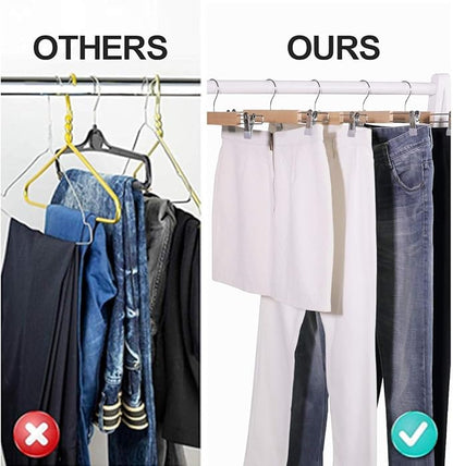 Wooden Pants Hangers 12Packs, Skirt Hangers with Adjustable Clips, Non Slip Wood Clothes Hangers with Clips, Space Saving Hangers for Pants Skirts Trousers Slacks Jeans