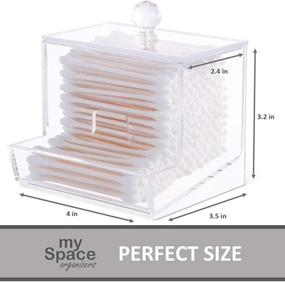 My Space Organizers Acrylic Qtip Holder - For Qtip Brand Cotton Swab Dispenser, Modern Bathroom Decor, Countertop Bathroom Vanity Storage