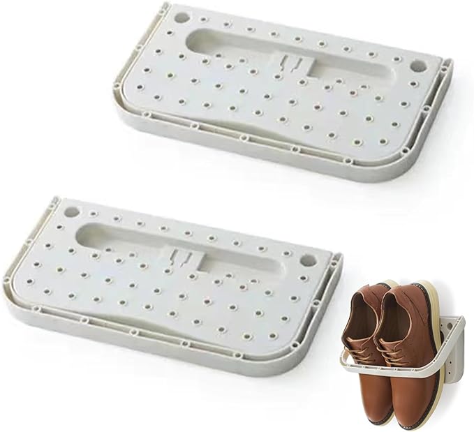 Hanging Shoe Rack, 2Pcs Plastic Shoes Rack Wall Mount Folding Organizer Door Shoe Storage Organizer Self Adhesive Shoe Holder for Door(White)
