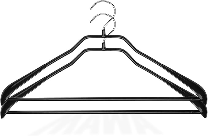 Mawa by Reston Lloyd BodyForm Series Non-Slip Space Savings Clothes Hanger with Pants Bar, 16-1/2", Style 42/LS, Set of 2, Black