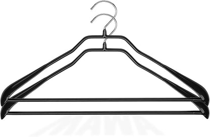 Mawa by Reston Lloyd BodyForm Series Non-Slip Space Savings Clothes Hanger with Pants Bar, 16-1/2", Style 42/LS, Set of 2, Black