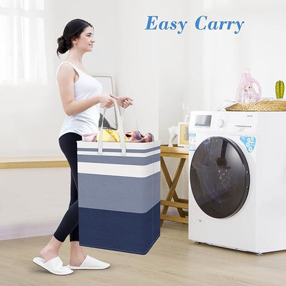 BlissTotes 3-Pack Laundry Basket, Freestanding＆Waterproof Laundry Hamper, Collapsible Tall Clothes Hamper with Easy Carry Handles for Clothes, Towels in the Family and Dorm,Gradient Blue,125L