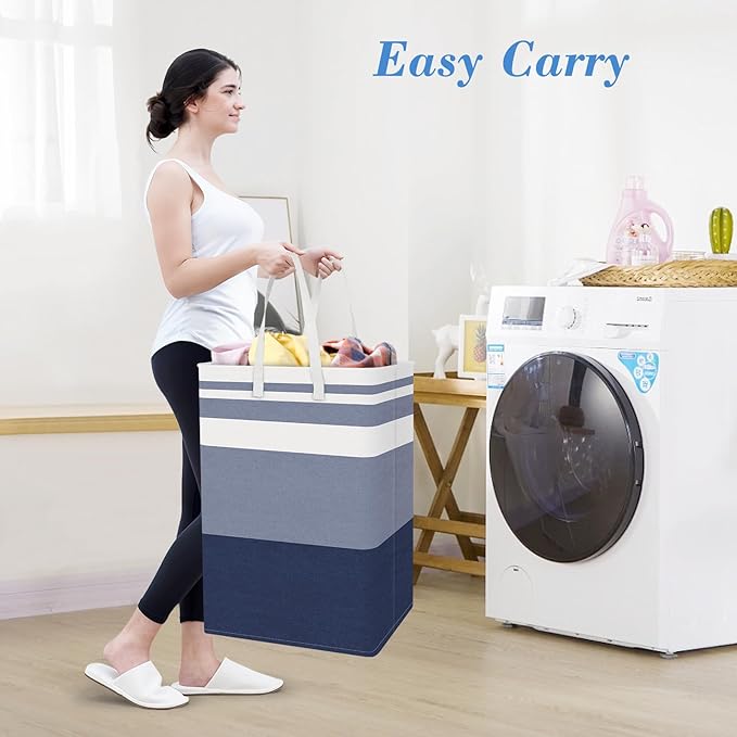 BlissTotes 3-Pack Laundry Basket, Freestanding＆Waterproof Laundry Hamper, Collapsible Tall Clothes Hamper with Easy Carry Handles for Clothes, Towels in the Family and Dorm,Gradient Blue,100L