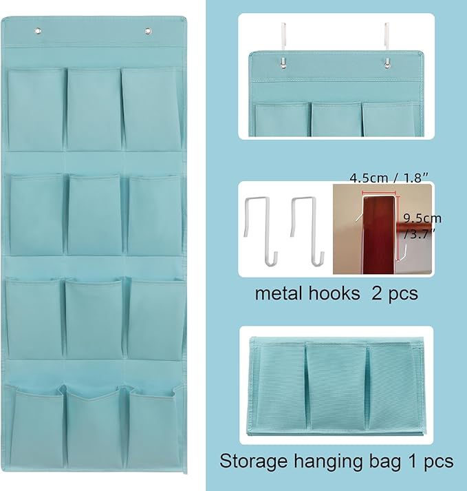 Over the Door Shoe Organizer, Hanging Shoe Rack Storage Holder with 12 Large Pockets for Closet Door, Men Women Kids Shoes, Cruise(Light blue