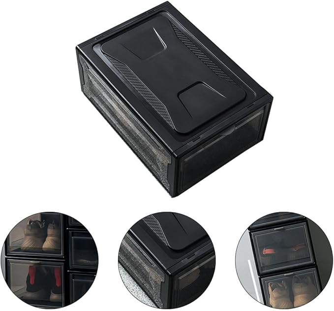 BESPORTBLE Stackable Sneaker Shoes Box with Lid, Compact Dark Drawer-style Shoe Organizer for Home Storage and Display