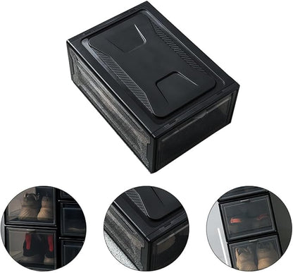 BESPORTBLE Stackable Sneaker Shoes Box with Lid, Compact Dark Drawer-style Shoe Organizer for Home Storage and Display