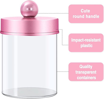 Pink Qtip Holder Bathroom Set - 3 Pack Apothecary Jars with Metal Lids and Vanity Tray.Bathroom Organizers and Storage, Cute Vanity Makeup Organizer, Bathroom Decor Accessories