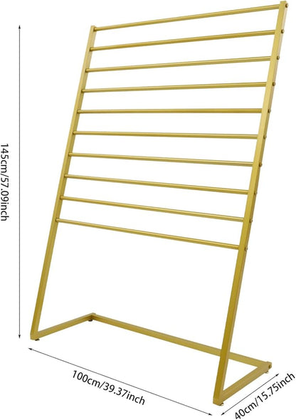 Scarf Display Stand, 10 Tier Metal Scarf Holder Organizer, Scarf Hanger Scarf Holder Scarf Organizer Belt Organizer Pants Rack Scarf Rack for Commercial Clothing Retail Store (Gold, 100cm)