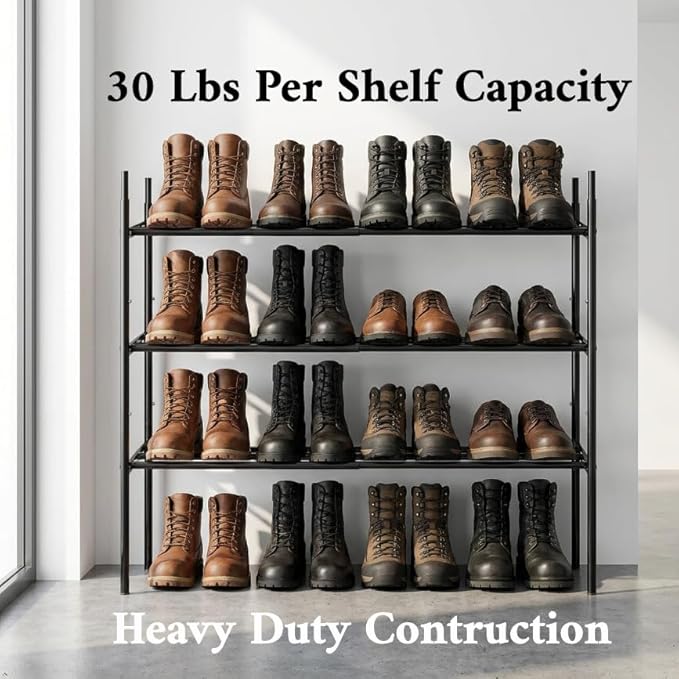 Simple Houseware Space-Saving 3-Tier Shoe Rack - Expandable & Stackable Metal Footwear Organizer for Entryway or Closet, Black