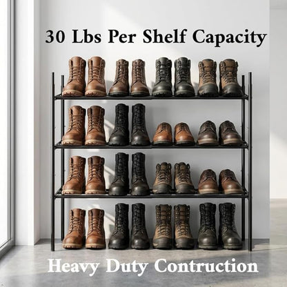 Simple Houseware Space-Saving 3-Tier Shoe Rack - Expandable & Stackable Metal Footwear Organizer for Entryway or Closet, Black