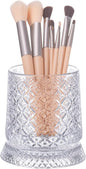 DASITON Makeup Brush Holder Organizer, Crystal Cosmetic Brushes Storage Holder Glass Makeup Organizer, 360° Rotating Make Up Brush Cup for Vanity, Dresser, Bathroom, Pen Pencil Holder for Desk (Clear)