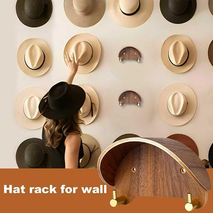 2 Pack Cowboy Hat Rack, Wooden Satin Finish Hat Holder on Wall,Non-Damage Brim Design, Hat Hooks Can Keeps Original Shape of Hat, for Cowboy Hat, Fedora, Sun Hats
