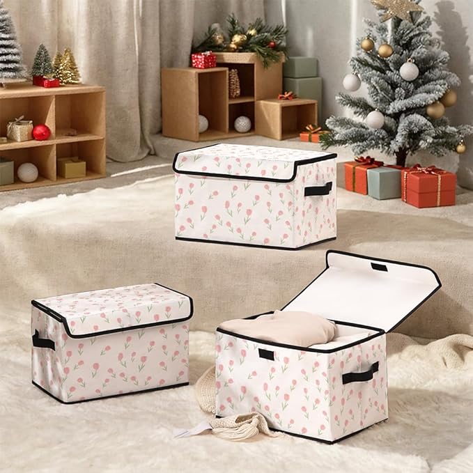 Stackable Clothes Storage Bins with Lids,Closet Organizers Fabric Cat Printing Box for Home and Office,Blanket Clothes Organizers,Under Bed Storage Containers 3 Pack.