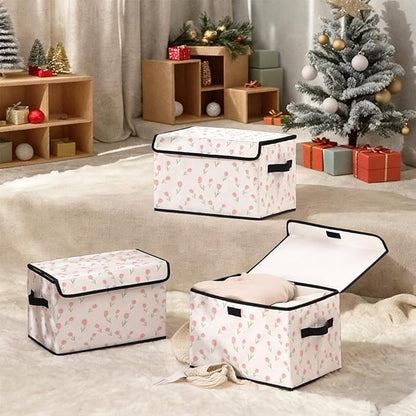 Stackable Clothes Storage Bins with Lids,Closet Organizers Fabric Cat Printing Box for Home and Office,Blanket Clothes Organizers,Under Bed Storage Containers 3 Pack.