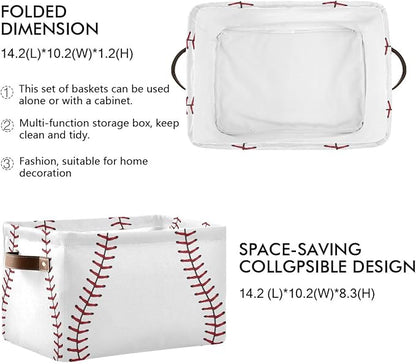 Baseball Red Stitches Basket Decor Storage Bin Basket For Shelf Closet Foldable Fabric Storage Box Cube With Handles Large Kids Toys Clothes Organizer Basket For Nursery Bedroom