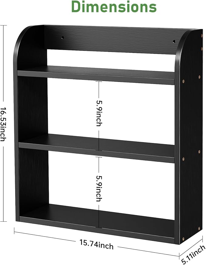 ROMGUAR CRAFT 3 Tier Bamboo Spice Rack, Countertop or Wall Mounting Wood Spice Jars Organizer Shelf for Kitche, Pantry (Black)