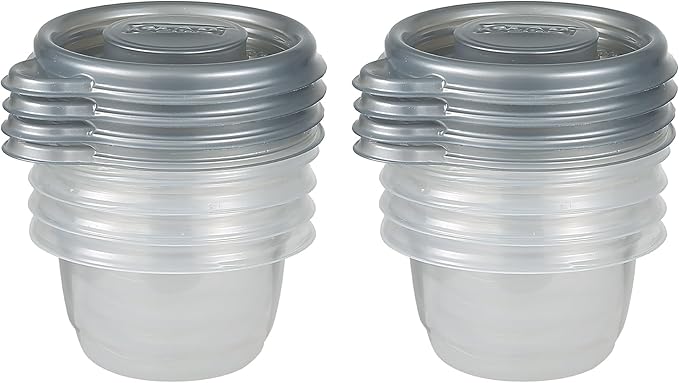 Glad GladWare Home Collection Mini Round Food Storage Containers, Small BPA Free Plastic with Silver Metallic Lid, Snack and Portion Control Containers, Microwave Dishwasher Safe, 4 Oz, 8 Ct - 12 Pk