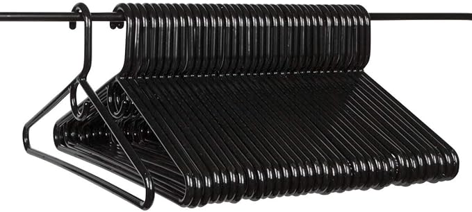 Plastic Hangers HD Heavy Duty, 24 Pcs. Black Color, Made in USA, 3/8” Thickness, Durable, Tubular, for Clothes, Coat, Pants, Shirts, Dress and More, TINEFF, Free and Quick delivery from USA