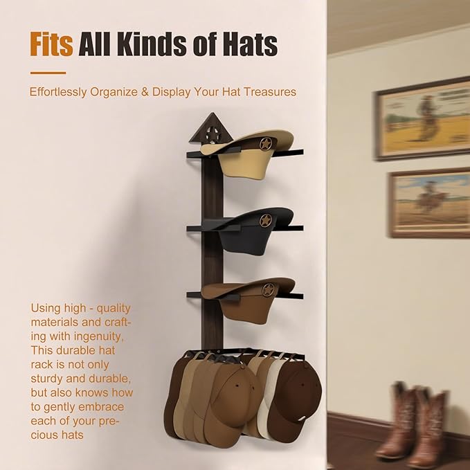 Cowboy Hat Rack -Cowboy hat holder for wall With Heavy- Organize and Display Your Hats with Ease, Wall Mounted Hat Hanger Western Decor for Cowboy Hats- Ideal Western Decor(2pcs)