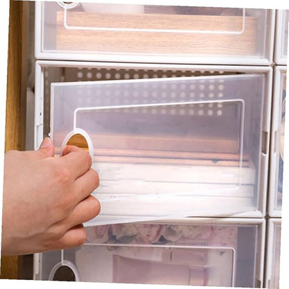 BESPORTBLE Stackable Clamshell Shoes Organizer with Dustproof Flip Cover White Plastic Shoe Storage Box for Home Closet