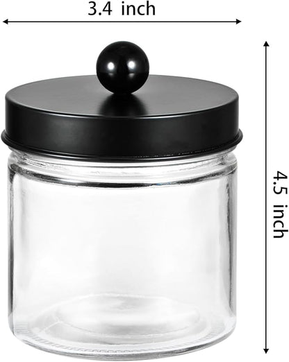 SheeChung Bathroom Organizers and Storage - 1Pack Qtip Holders Bathroom Canister Apothecary Jars for Cotton Swabs, Rounds, Balls, Qtips,Makeup Sponges, Flossers,Bath Salts - Black
