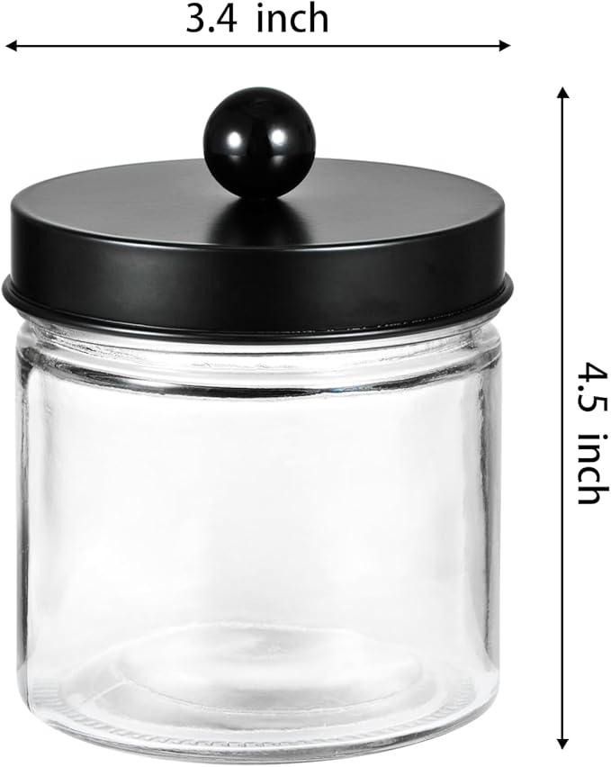 SheeChung Bathroom Organizers and Storage - 3Pack Qtip Holders Bathroom Canister Apothecary Jars for Cotton Swabs, Rounds, Balls, Qtips,Makeup Sponges, Flossers,Bath Salts - Black