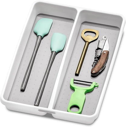 madesmart Premium Small Utensil Tray, Deep Storage for Ladles, Whisks & Serving Tools, Non Slip Lining, for Drawers & Home Organization, White