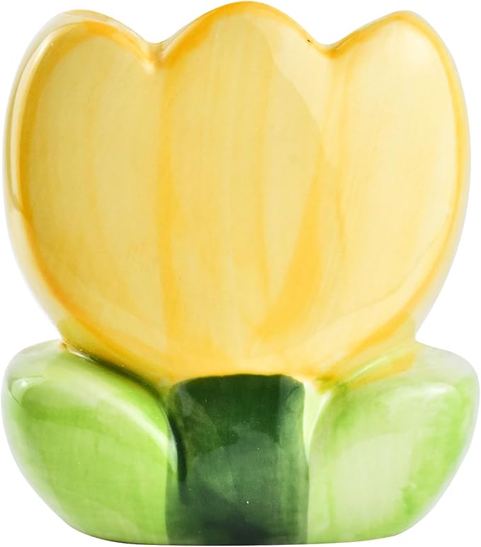 Ceramic Tulip Cosmetic Storage Box, Desktop Organizers Make Up Brush Storage Stand Desktop Storage Box for Brush,Pencil,Art Supplies, Painting Brush (Yellow)