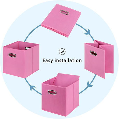Black Fabric Cubby Storage Bins,13x13x13 Inches ,Cube Organizer Bin Foldable Storage Boxes with Dual Handles Fabric Organizer Box and collapsible Storage basket,Set of 6,Pink