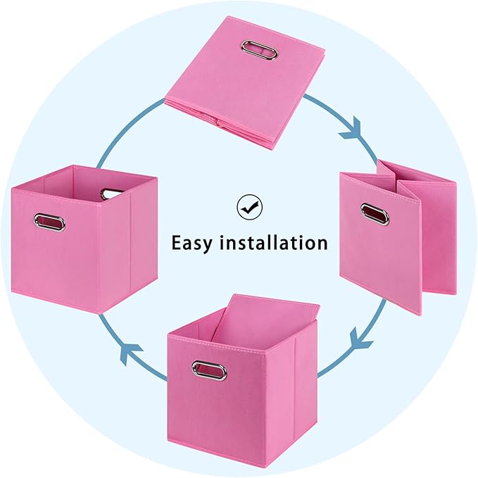 Fabric Cubby Storage Bins,13x13x13 Inches,Cube Organizer Bin Foldable Storage Boxes with Dual Handles Fabric Organizer Box and collapsible Storage basket,Set of 8,Pink