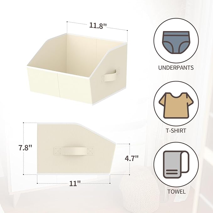 Homsorout Storage Bins for Shelves - Small Trapezoid Closet Shelf Organizer, Fabric Organization Bins with Handles, Storage Baskets for Clothes, Towel, Purse, 4 Pack, Beige