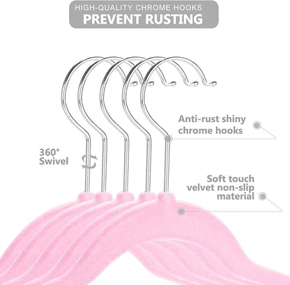 MIZGI Baby Velvet Hangers,Non-Slip Kids & Toddler Hangers,11.8 Inch Hangers for Baby Clothes,Pack of 50（Pink/Silver）