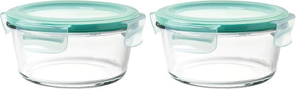 OXO Glass Food Storage Container, 4 Cup, Round | Smart Seal | Leakproof | Airtight | Pack of 2