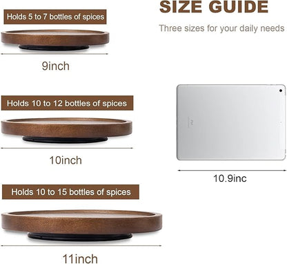 Wood Lazy Susan Organizer Kitchen Turntable for Cabinet Farmhouse Bathroom Decor Round Decorative Tray for Vanity, Counter, Sink, Coffee Table, 11 Inch, Walnut
