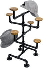 MyGift Hat Display Stand, Cowboy Hat Holder Rack with 8 Round Rustic Burnt Solid Wood Hangers, Countertop Retail Display Stand for Baseball Cap or Wig, Industrial Black Metal Pipe