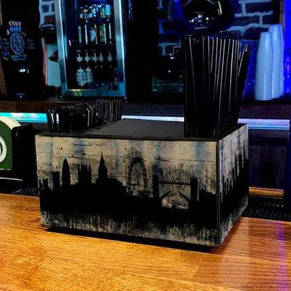Bar Caddy - City Scene Design - 3 Compartment Caddy