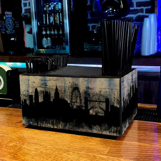 Bar Caddy - City Scene Design - 3 Compartment Caddy