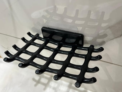 2-Pack Adhesive Bar Soap Holder, No-Drill Wall Mounted Soap Dish for Shower, Self-Draining Soap Saver with Grid Design, Plastic Soap Rack for Bathroom, Kitchen (Black)