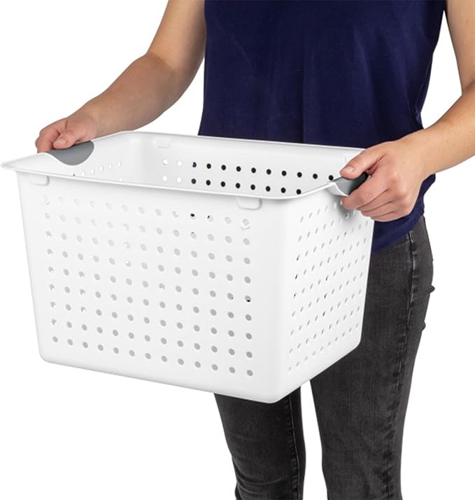 Sterilite 6-Pack Deep Ultra Basket, Open Top Plastic Storage Organizer, White - Classic Baskets for Organizing Countertops, Pantry Shelves, Kitchen Cabinets, Laundry Rooms or Home Offices