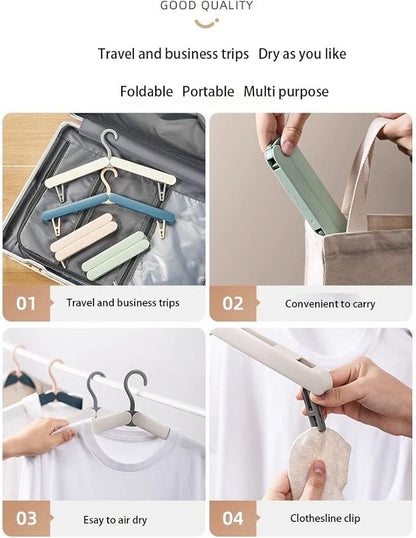 4 Pack Travel Hangers,Foldable Hangers,with Hidden Clips,Lightweight and Portable,Space Saving,Suitable for Skirts, Pants,Suits, Jackets, etc (Blue)